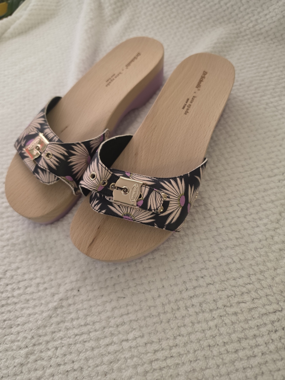 Floral Buckle Slide Mules — Black & Pink Size 8 Colab Kate Spade & Dr. Shlcholls